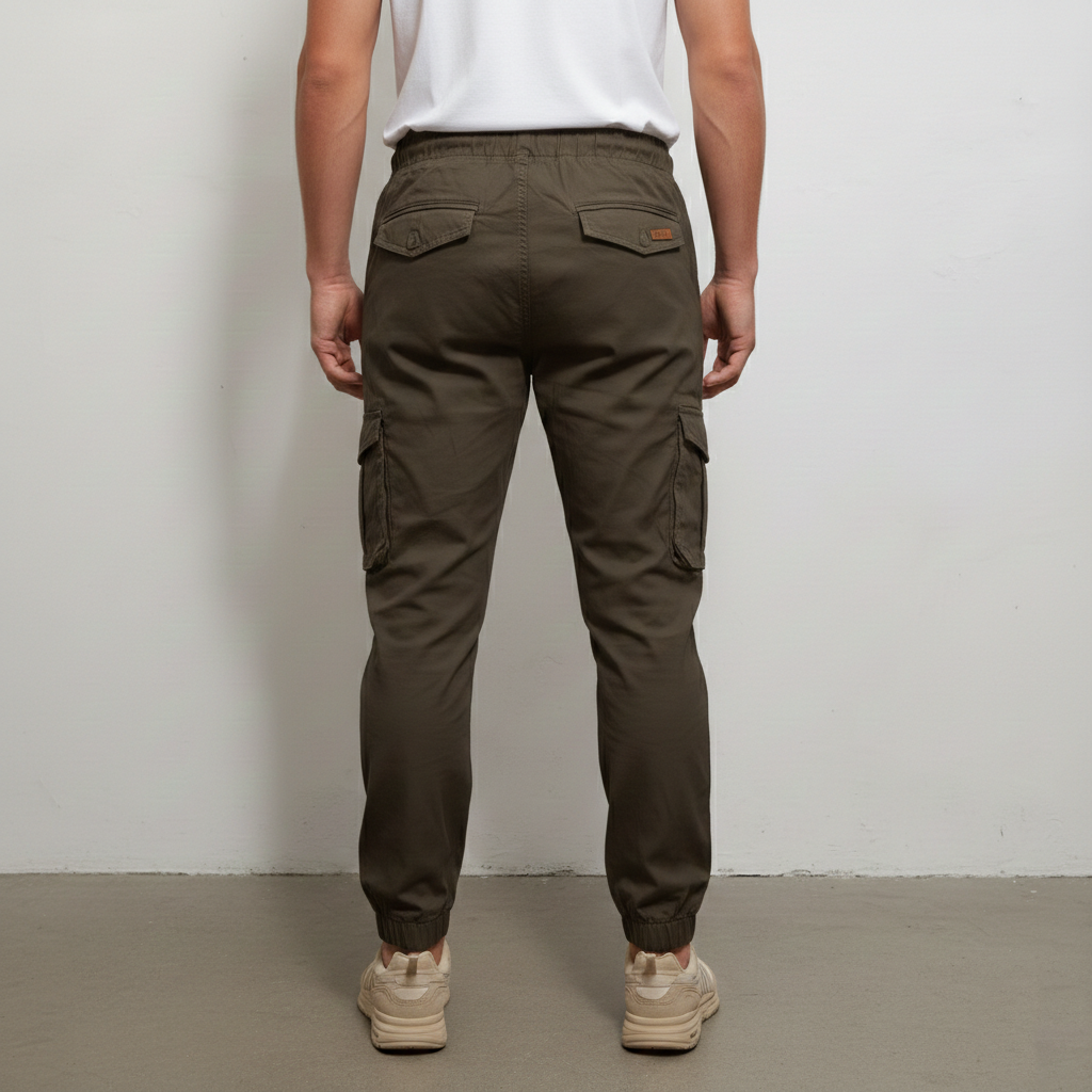 Men’s Slim-Fit Olive Khaki Cargo Joggers – 6-Pocket Utility Trousers