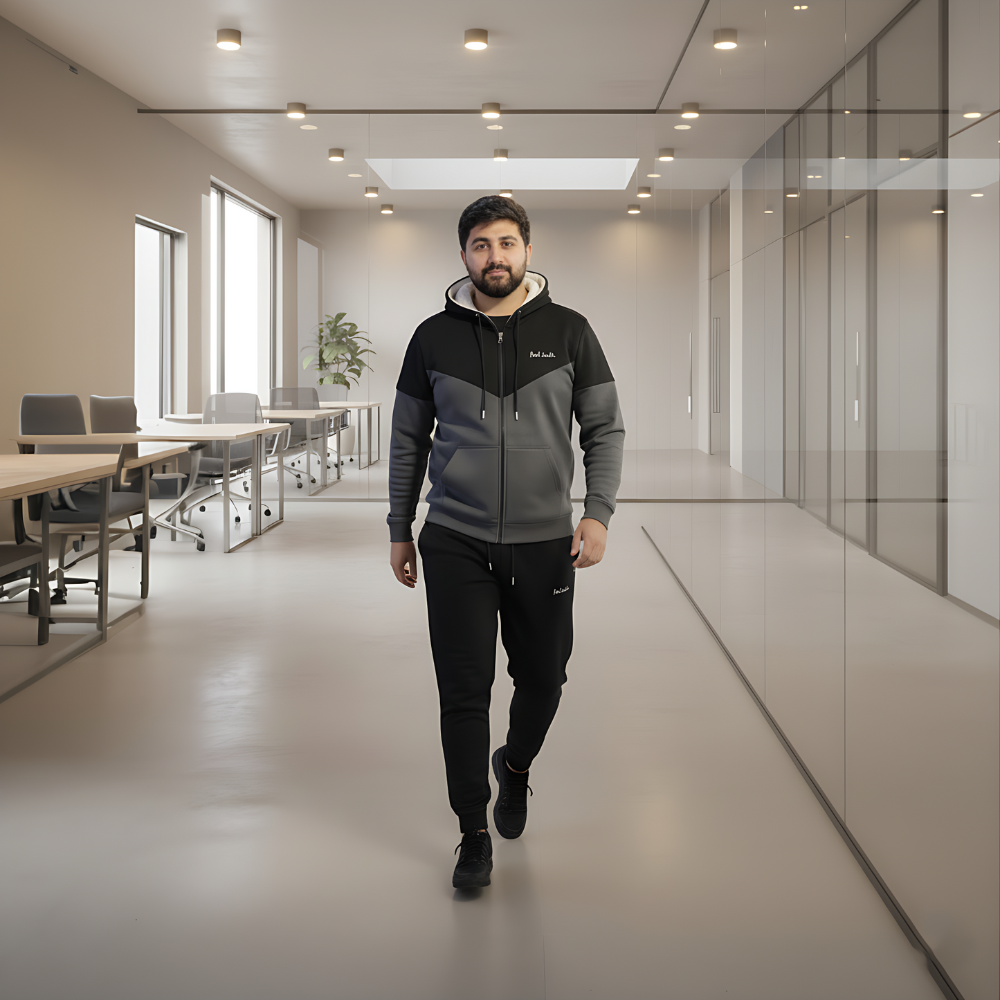Warm & Stylish Men's Charcoal | Gray Wool Blend Tracksuit