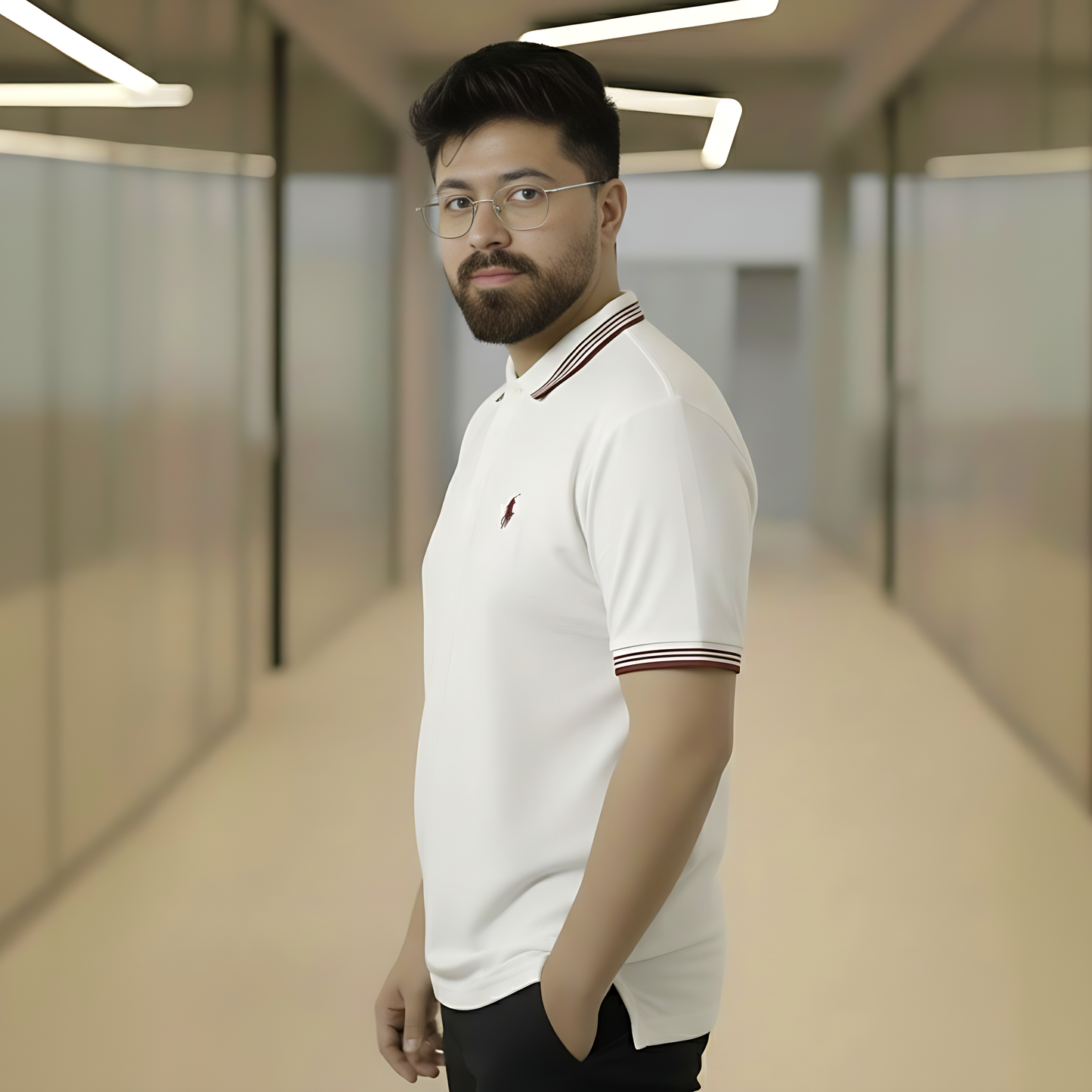 Polo Shirt Crisp White with Linear Tipping