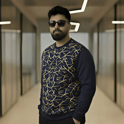 Men's Navy & Gold Geometric Graphic Crewneck Sweatshirt