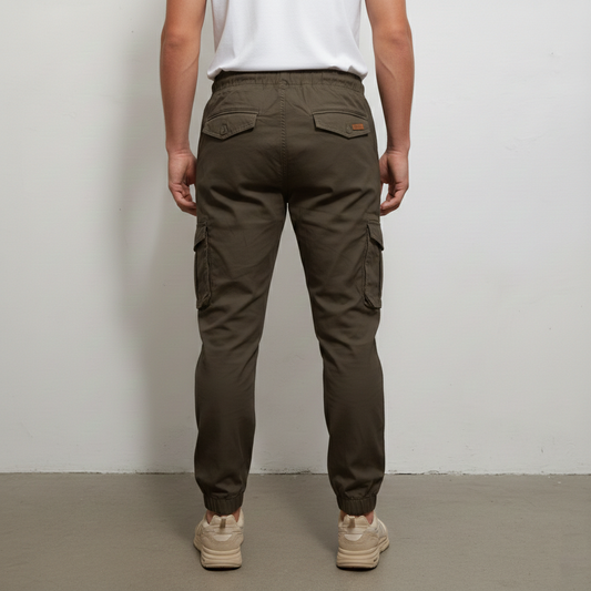 Men’s Slim-Fit Olive Khaki Cargo Joggers – 6-Pocket Utility Trousers