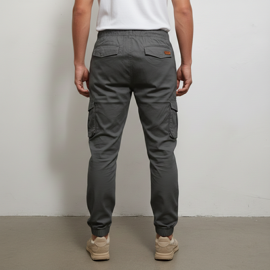 Men’s Slim-Fit Graphite Grey Cargo Joggers – 6-Pocket Utility Trousers