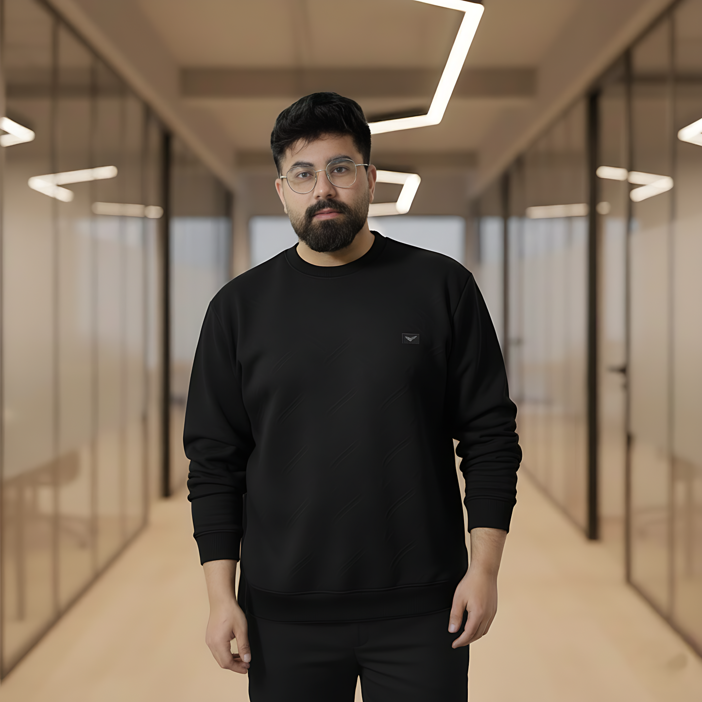 Men’s Premium Textured Crew Neck Shirt | Black