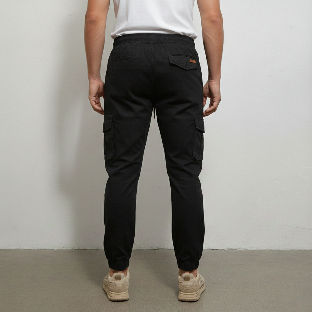Men’s Slim-Fit Black Cargo Joggers – 6-Pocket Utility Trousers