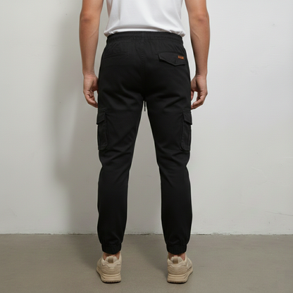 Men’s Slim-Fit Black Cargo Joggers – 6-Pocket Utility Trousers