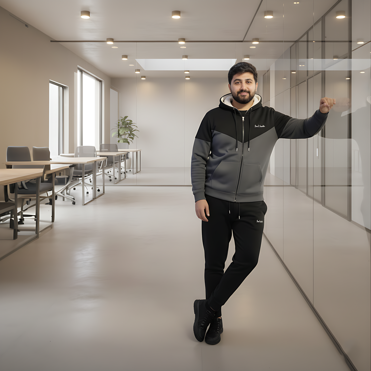Warm & Stylish Men's Charcoal | Gray Wool Blend Tracksuit