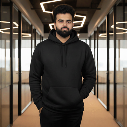 Premium Black Wool Blend Hoodie with Warm Sherpa Lining