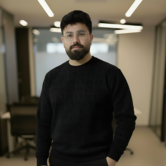 Premium Velvet Jersey Monogram Crewneck - Black