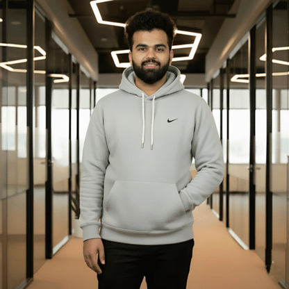 Minimalist Gray Blended Wool Pullover Hoodie | Classic Comfort Fit