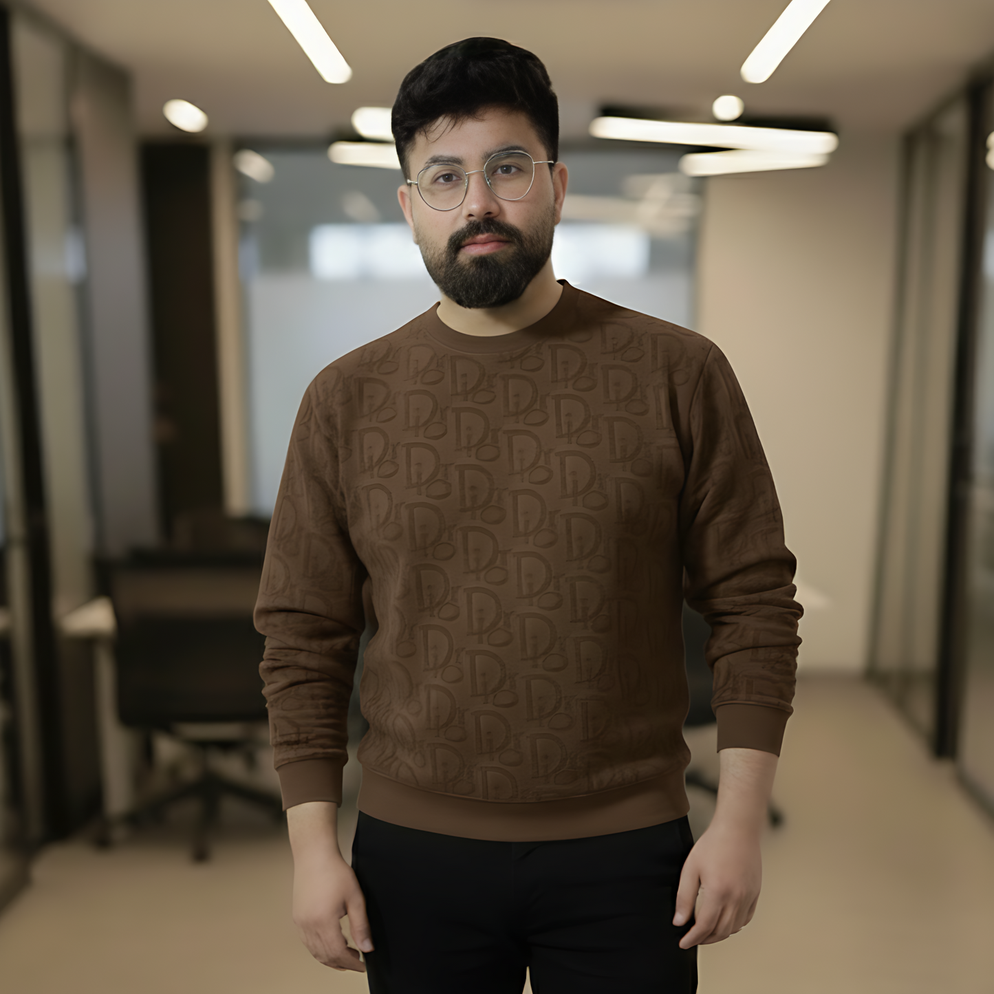 Premium Velvet Jersey Monogram Crewneck - Brown