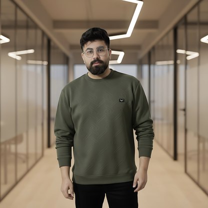 Men’s Premium Textured Crew Neck Shirt | Olive Green
