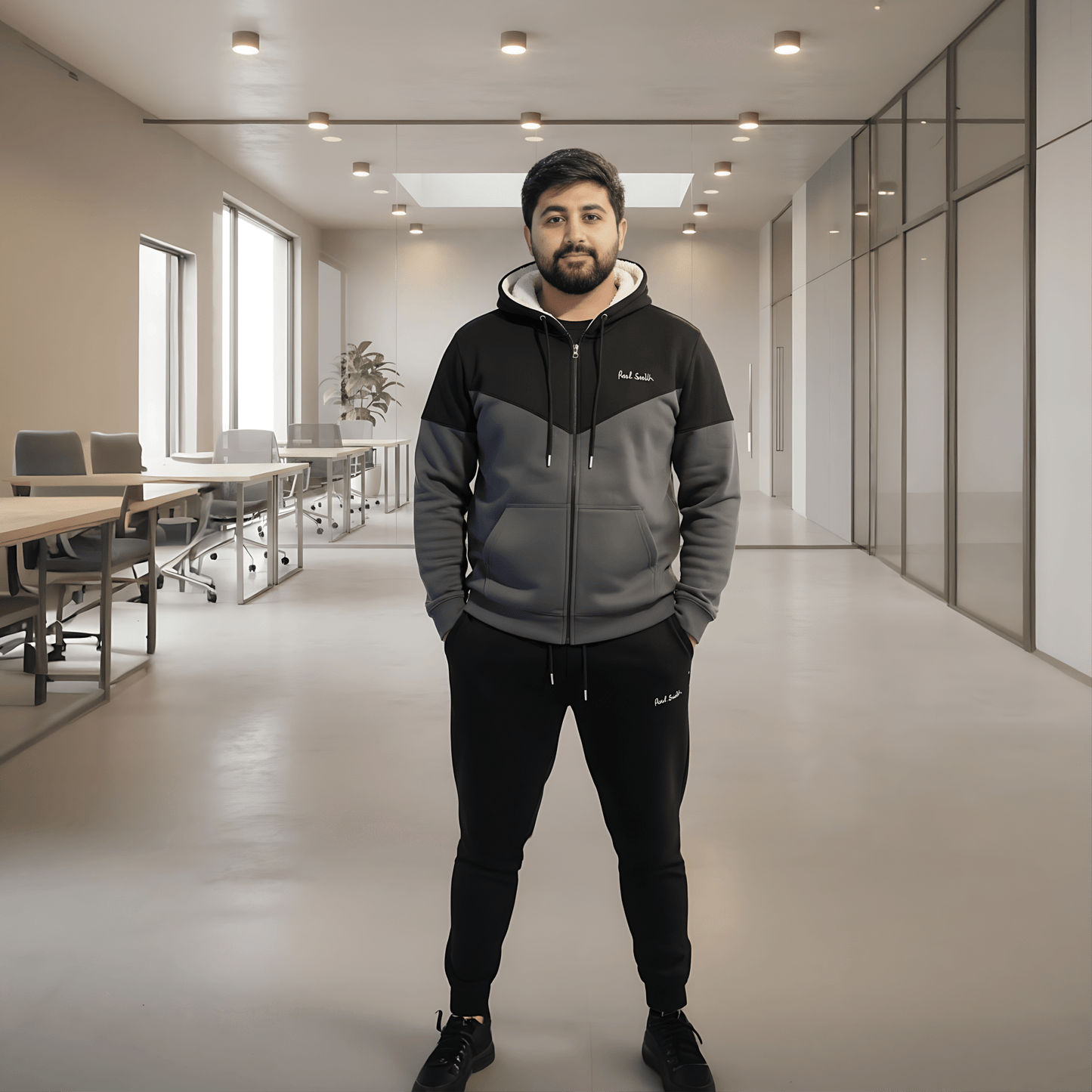 Warm & Stylish Men's Charcoal | Gray Wool Blend Tracksuit