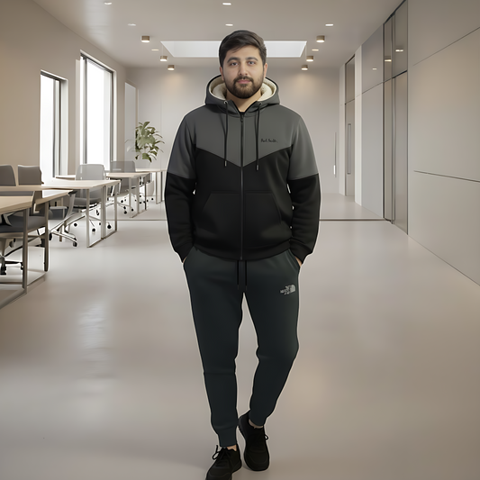 Warm & Stylish Men's Charcoal | Black Wool Blend Tracksuit