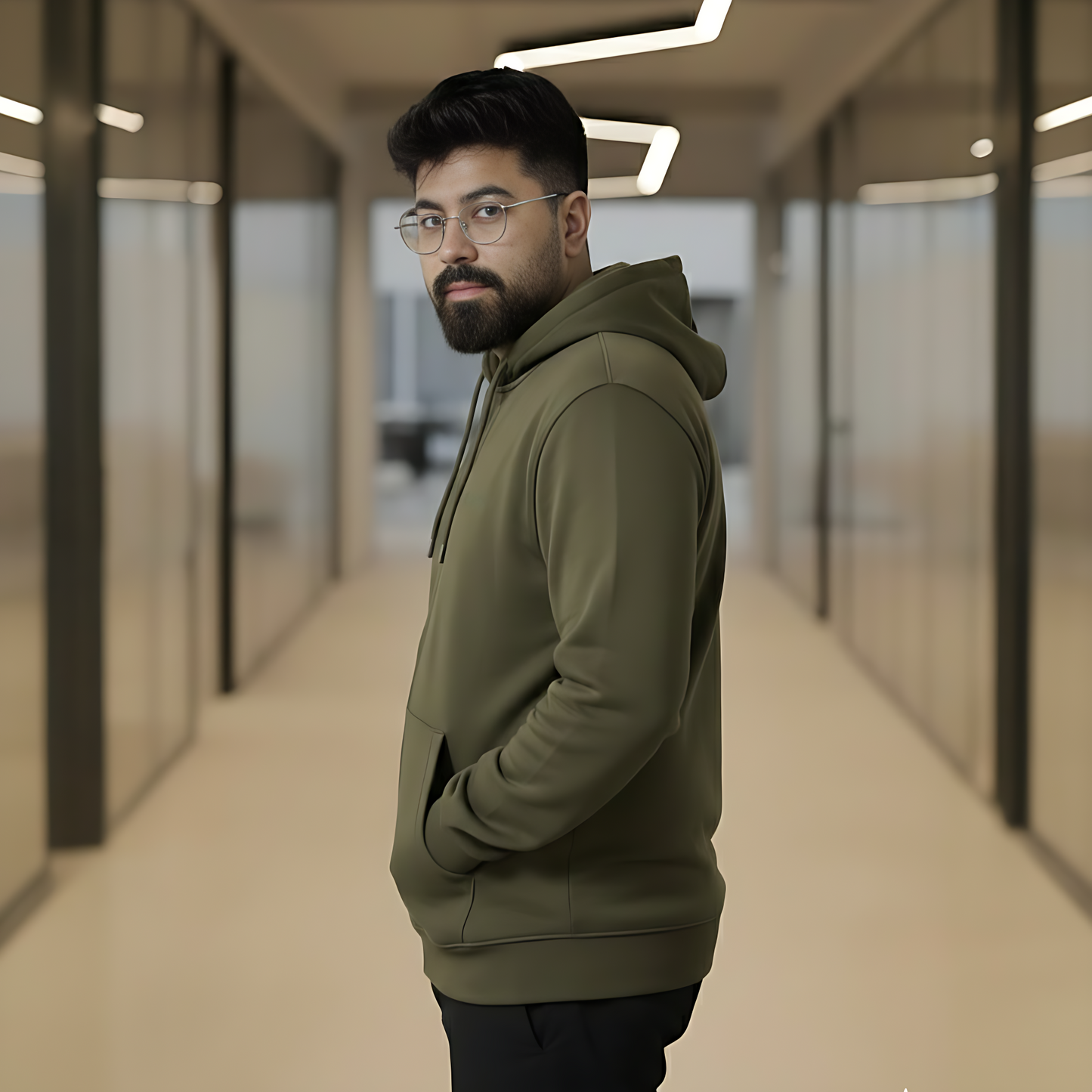 Men’s Winter Heavyweight Cotton Full-Zip Hoodie – Olive Green