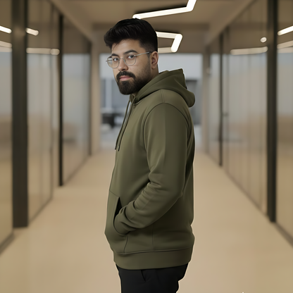 Men’s Winter Heavyweight Cotton Full-Zip Hoodie – Olive Green