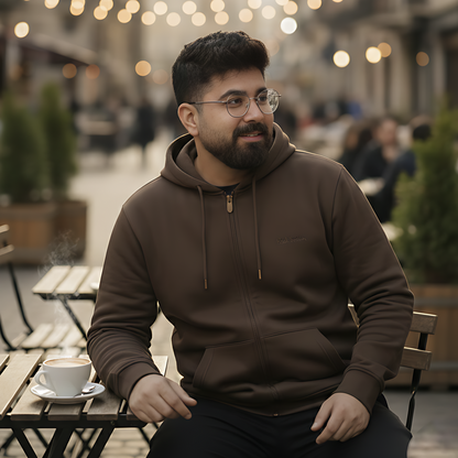 Men’s Winter Heavyweight Cotton Full-Zip Hoodie – Brown
