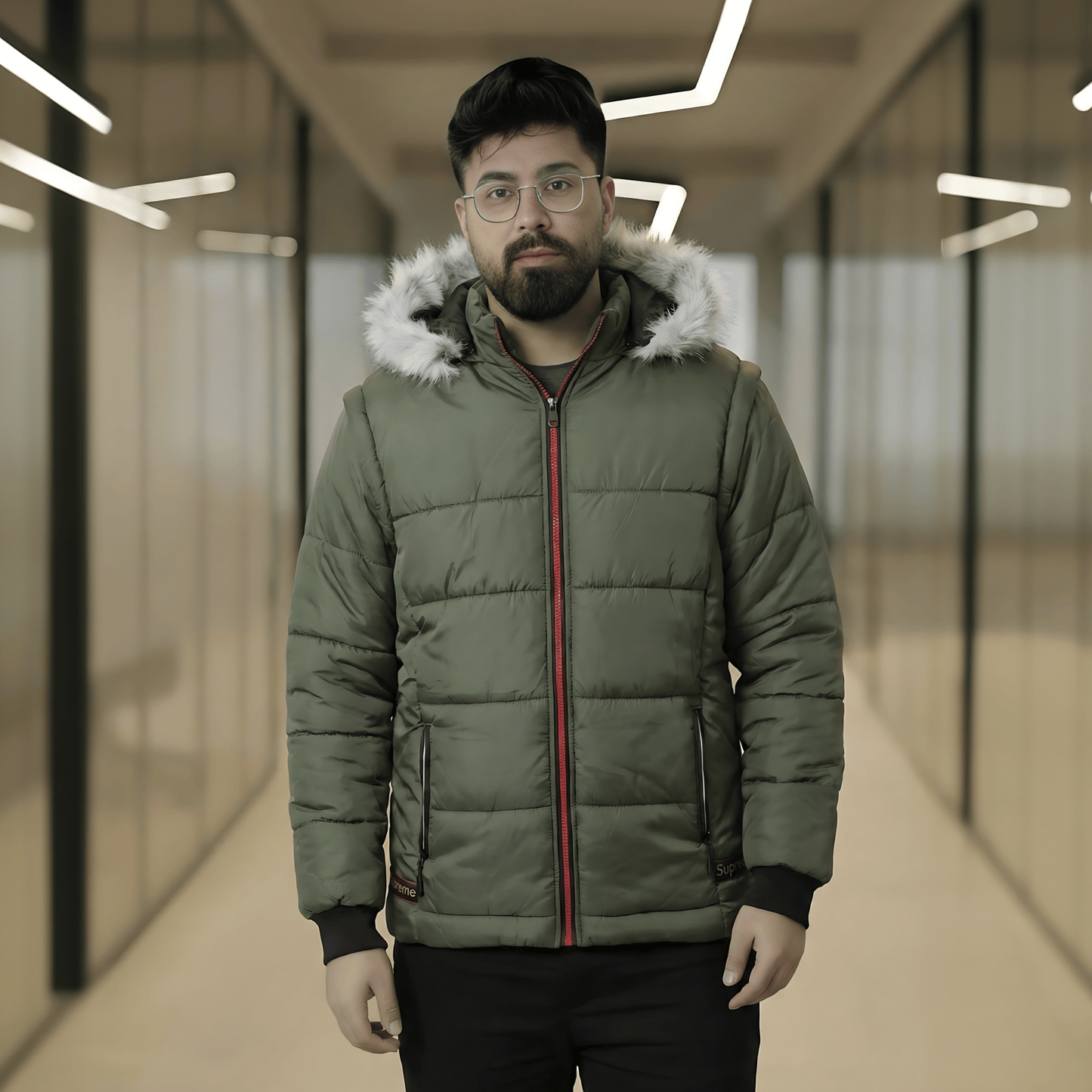 Men's Warm Insulated Jacket with Detachable Faux Fur Hood& Sleeves | Waterproof Winter Coat