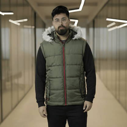 Men's Warm Insulated Jacket with Detachable Faux Fur Hood& Sleeves | Waterproof Winter Coat
