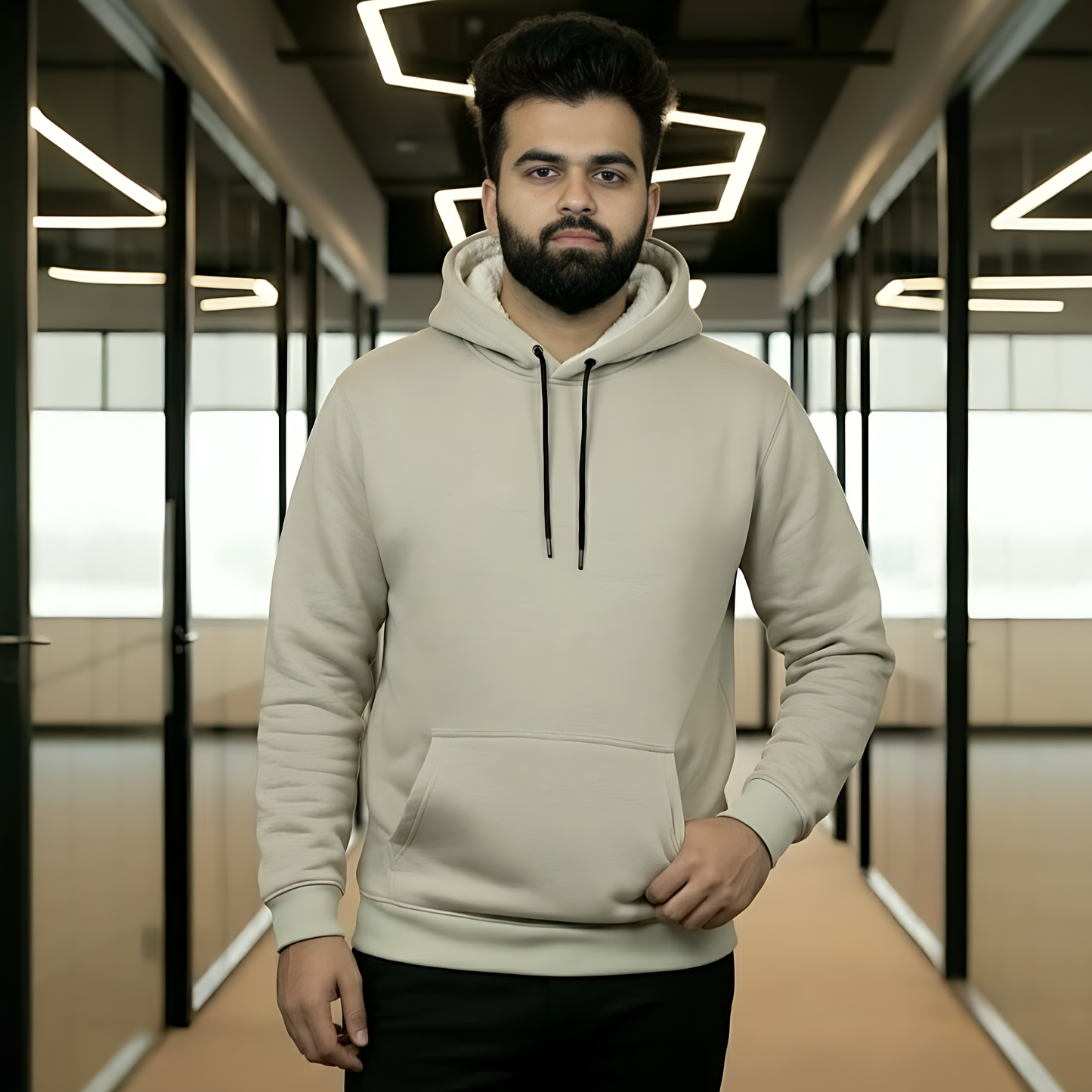 Premium Green Shade Wool Blend Hoodie with Warm Sherpa Lining