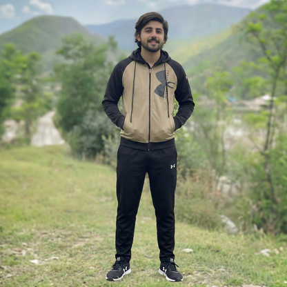 Men’s Color block Track Suit – Black & Khaki