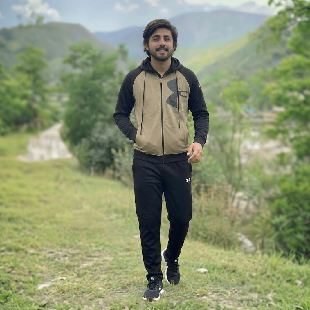 Men’s Color block Track Suit – Black & Khaki