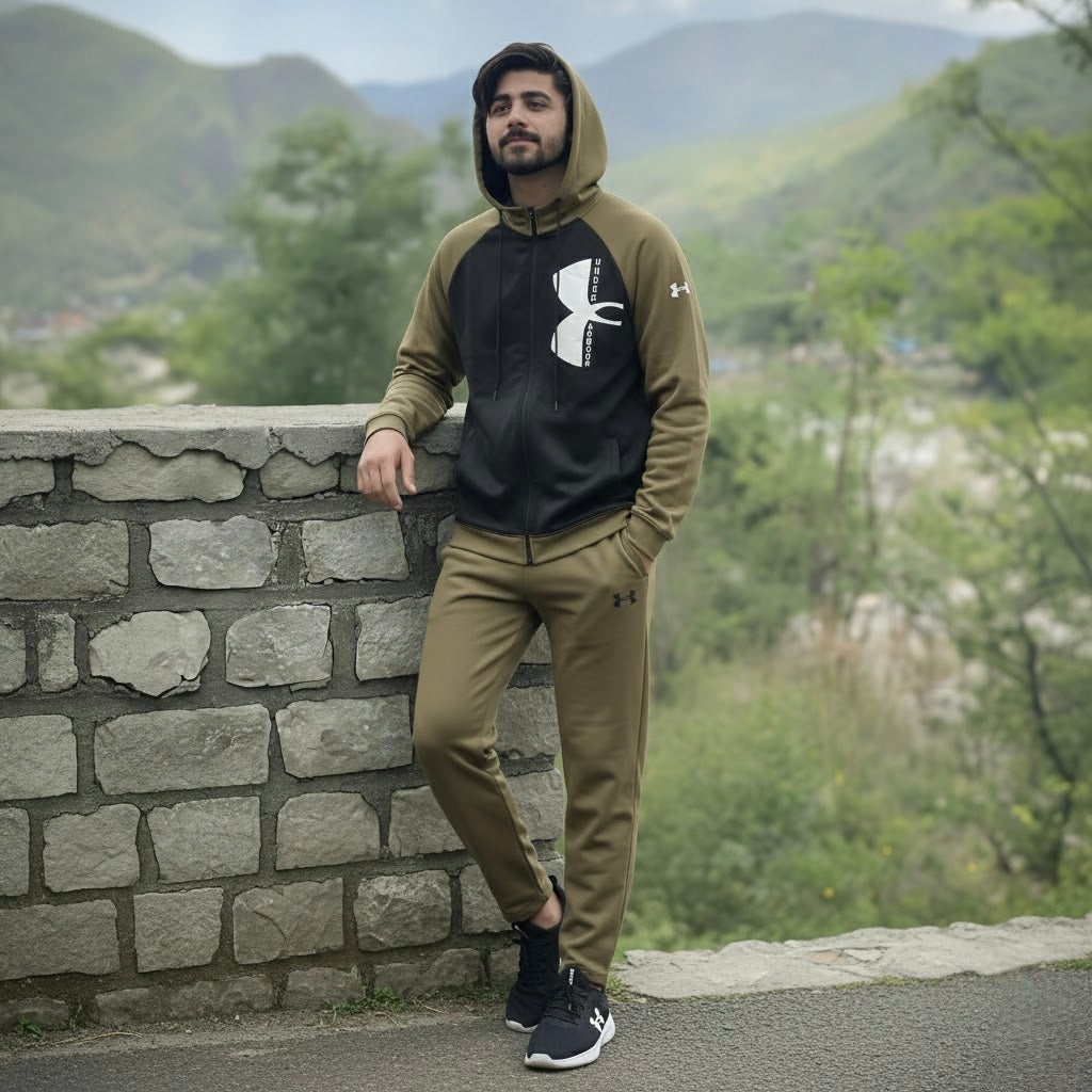 Men’s Color block Track Suit – Khaki & Black