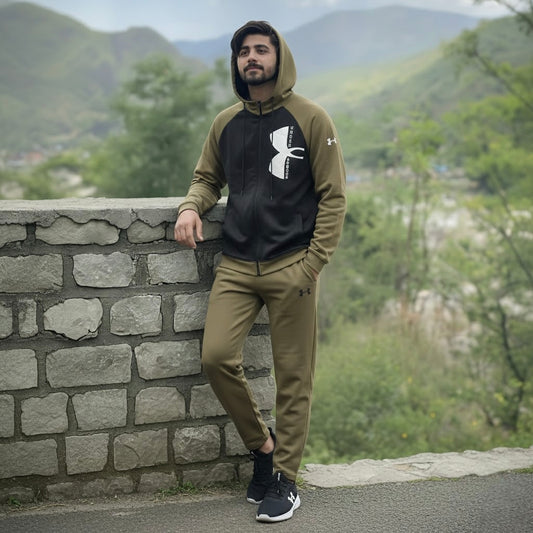Men’s Color block Track Suit – Khaki & Black