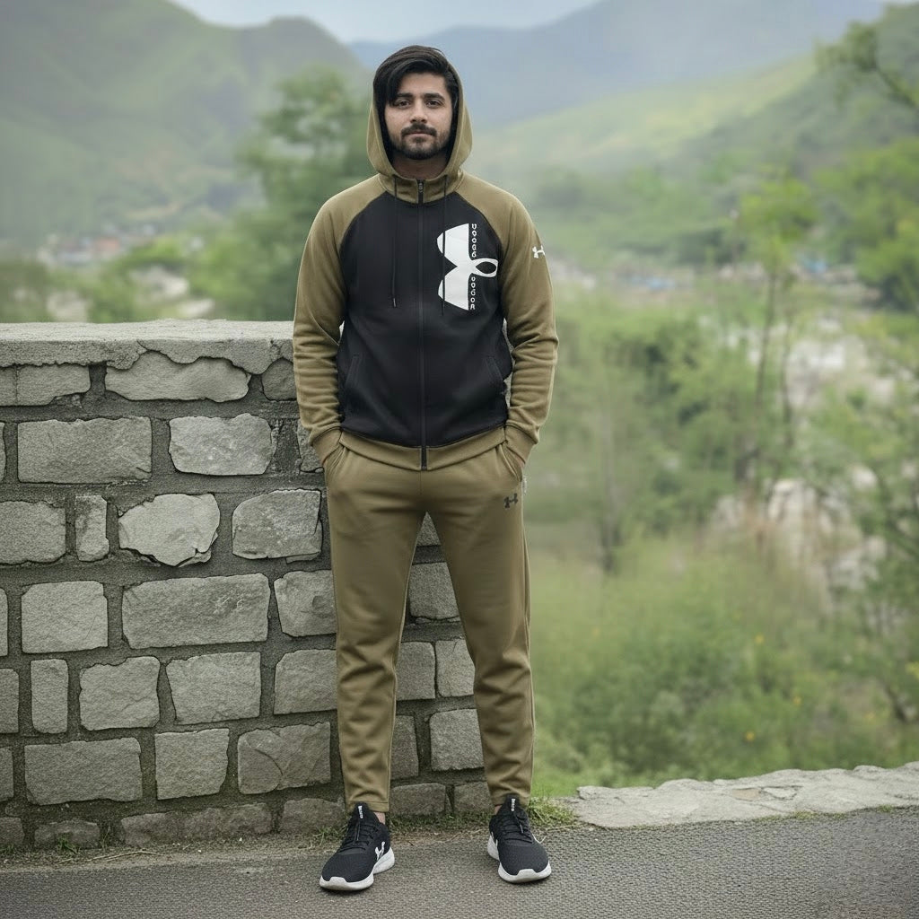 Men’s Color block Track Suit – Khaki & Black