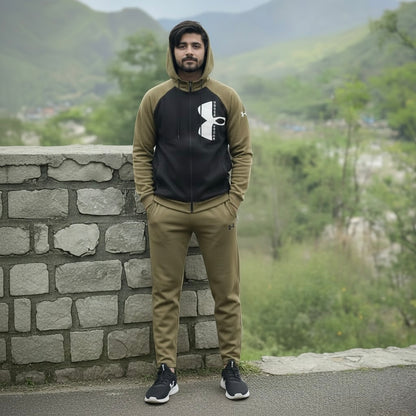 Men’s Color block Track Suit – Khaki & Black