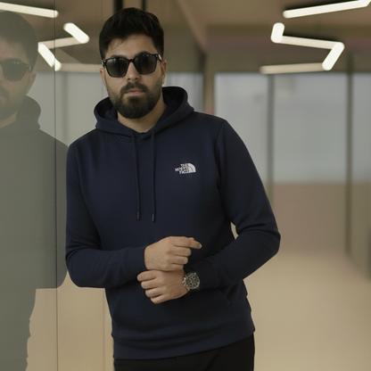 Premium Navy Blue Wool Blend Hoodie with Warm Sherpa Lining