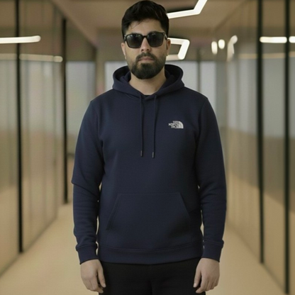 Premium Navy Blue Wool Blend Hoodie with Warm Sherpa Lining