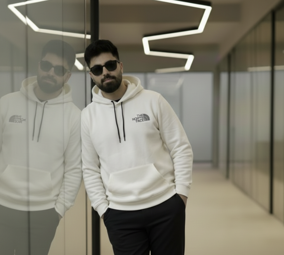 Premium White Wool Blend Hoodie with Warm Sherpa Lining