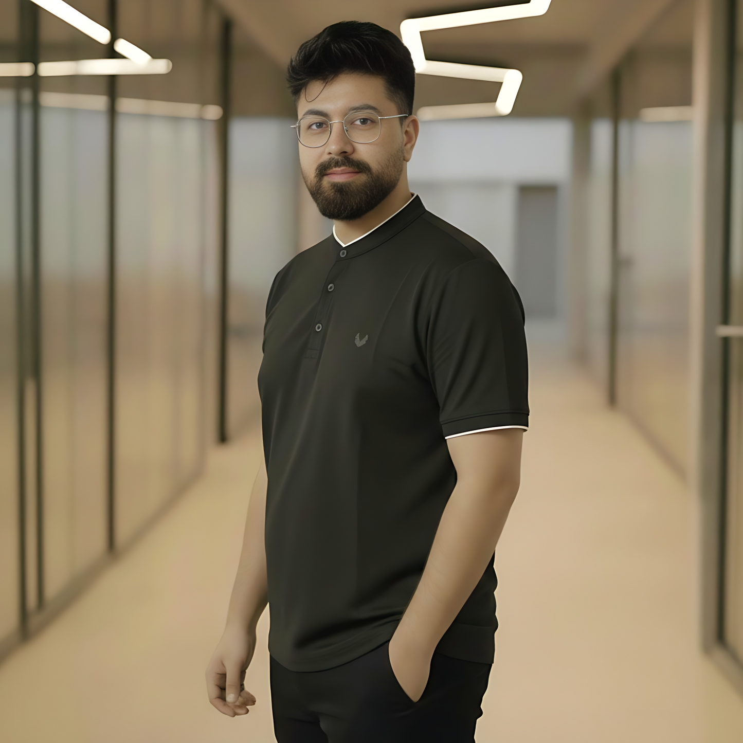 Collar Polo Shirt Men's Modern Green
