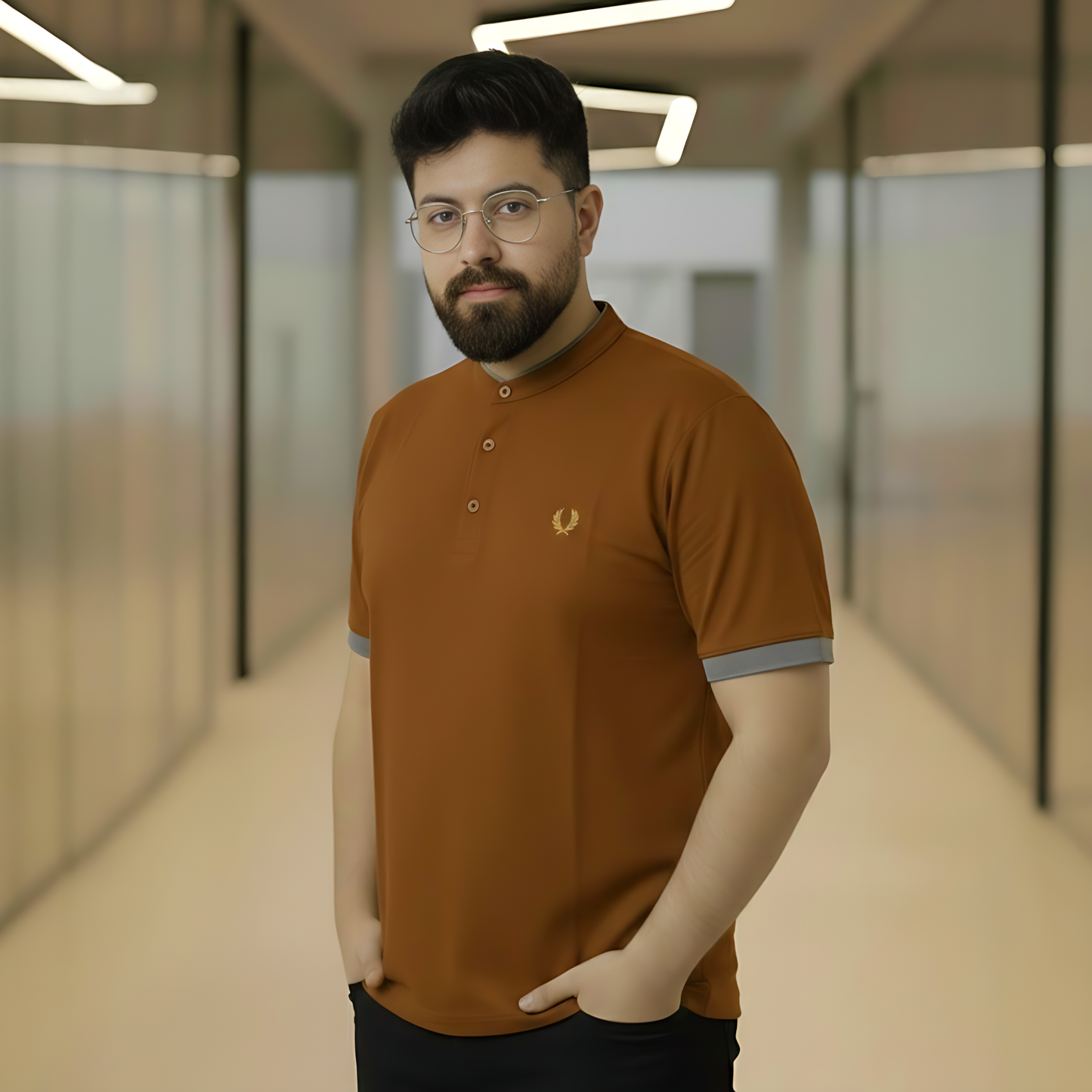 Collar Polo Shirt Men's Modern Brown