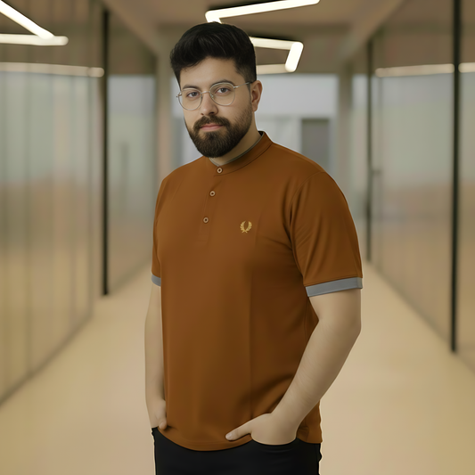 Collar Polo Shirt Men's Modern Brown
