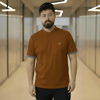 Collar Polo Shirt Men's Modern Brown