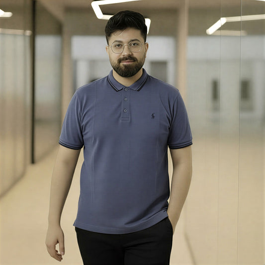 Polo Shirt with Slate Navy with Linear Accents