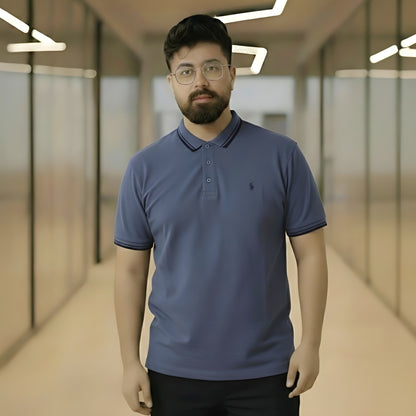 Polo Shirt with Slate Navy with Linear Accents