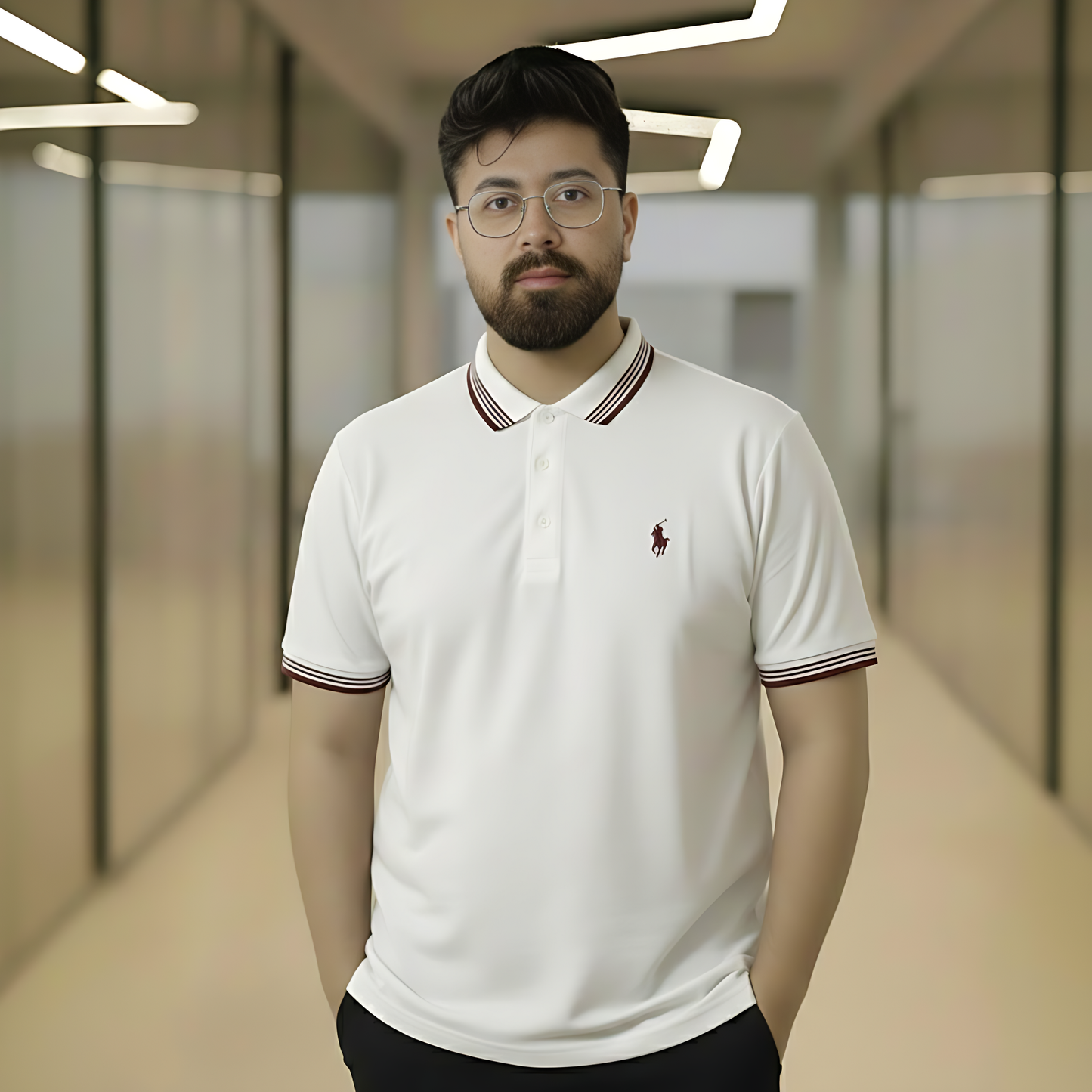 Polo Shirt Crisp White with Linear Tipping