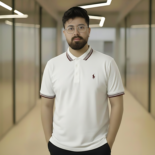Polo Shirt Crisp White with Linear Tipping