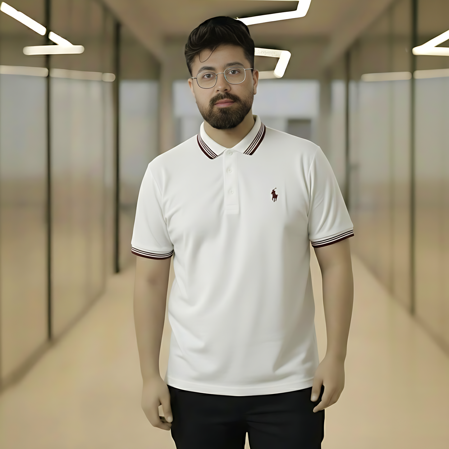 Polo Shirt Crisp White with Linear Tipping