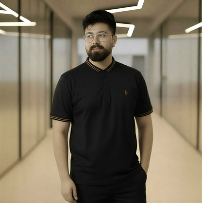 Polo Shirt Jet Black with Gold Tipping