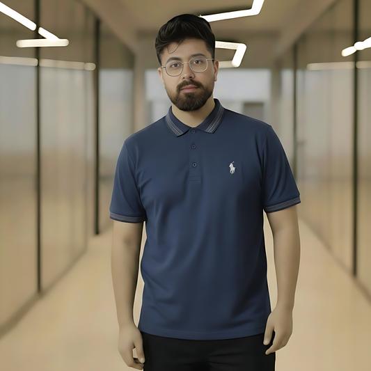 Polo Shirt with Contrast Tipping Midnight Navy Blue