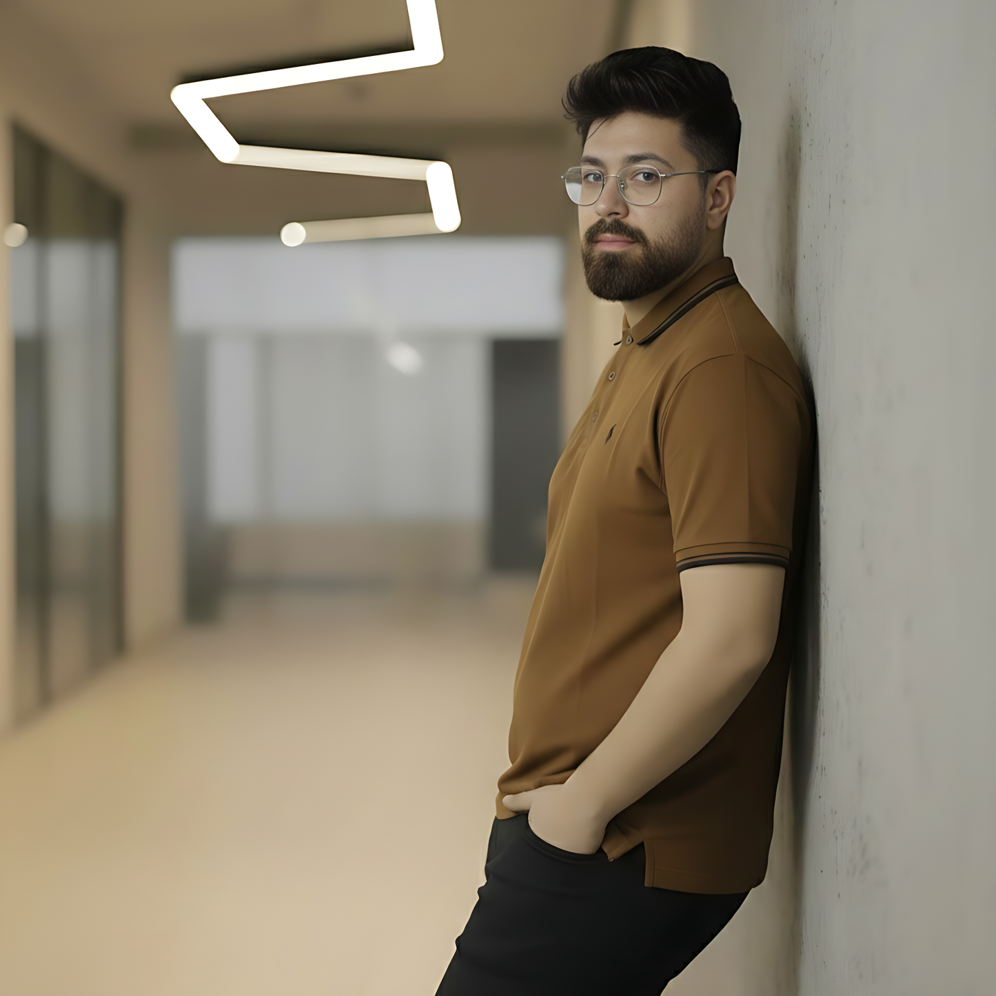 Polo Shirt with Contrast Tipping Earth Tone Brown
