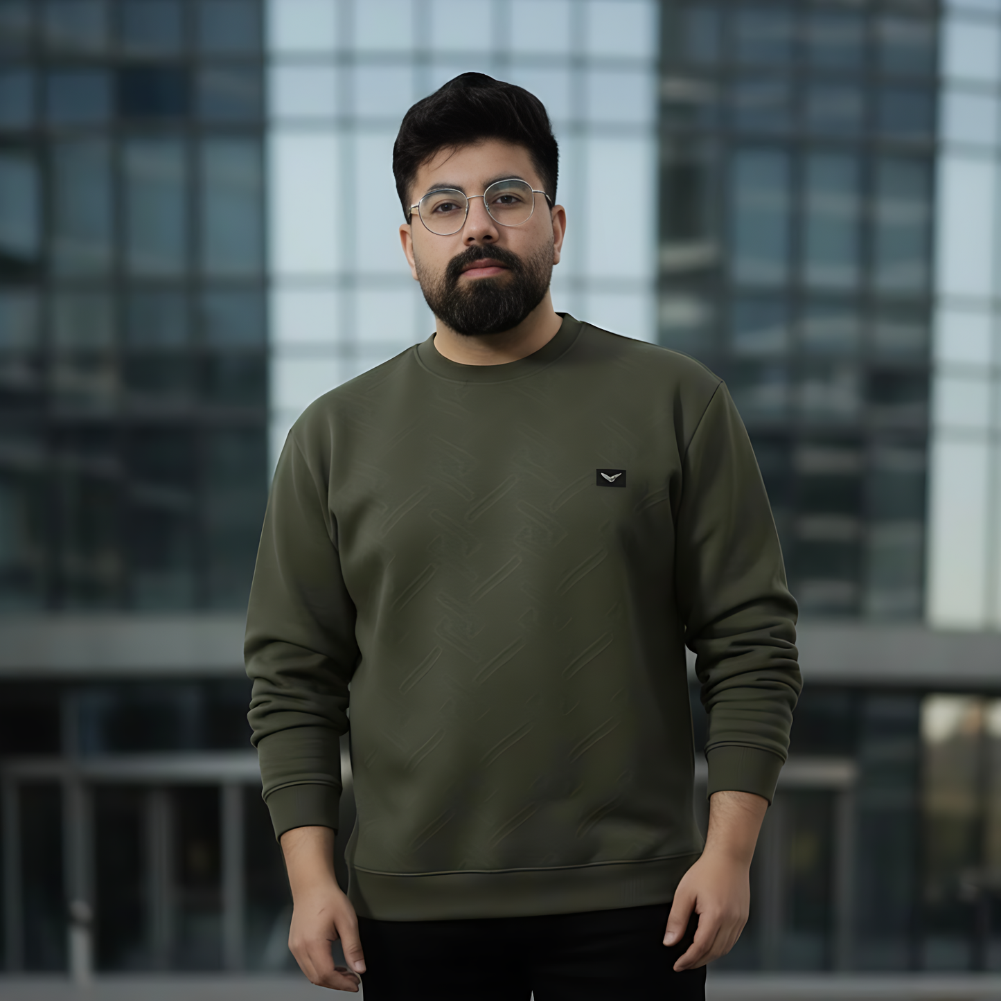 Men’s Premium Textured Crew Neck Shirt | Olive Green