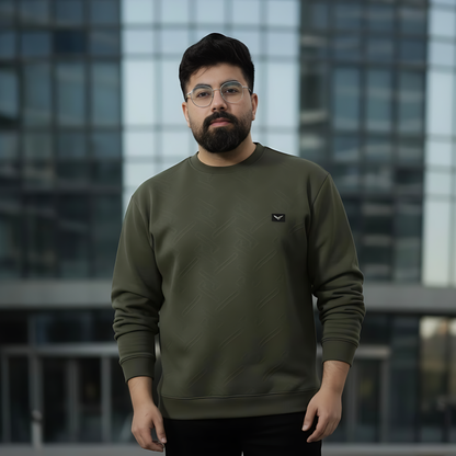 Men’s Premium Textured Crew Neck Shirt | Olive Green