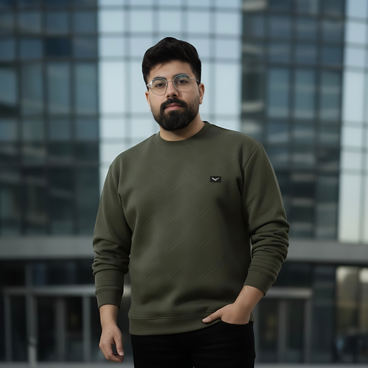 Men’s Premium Textured Crew Neck Shirt | Olive Green