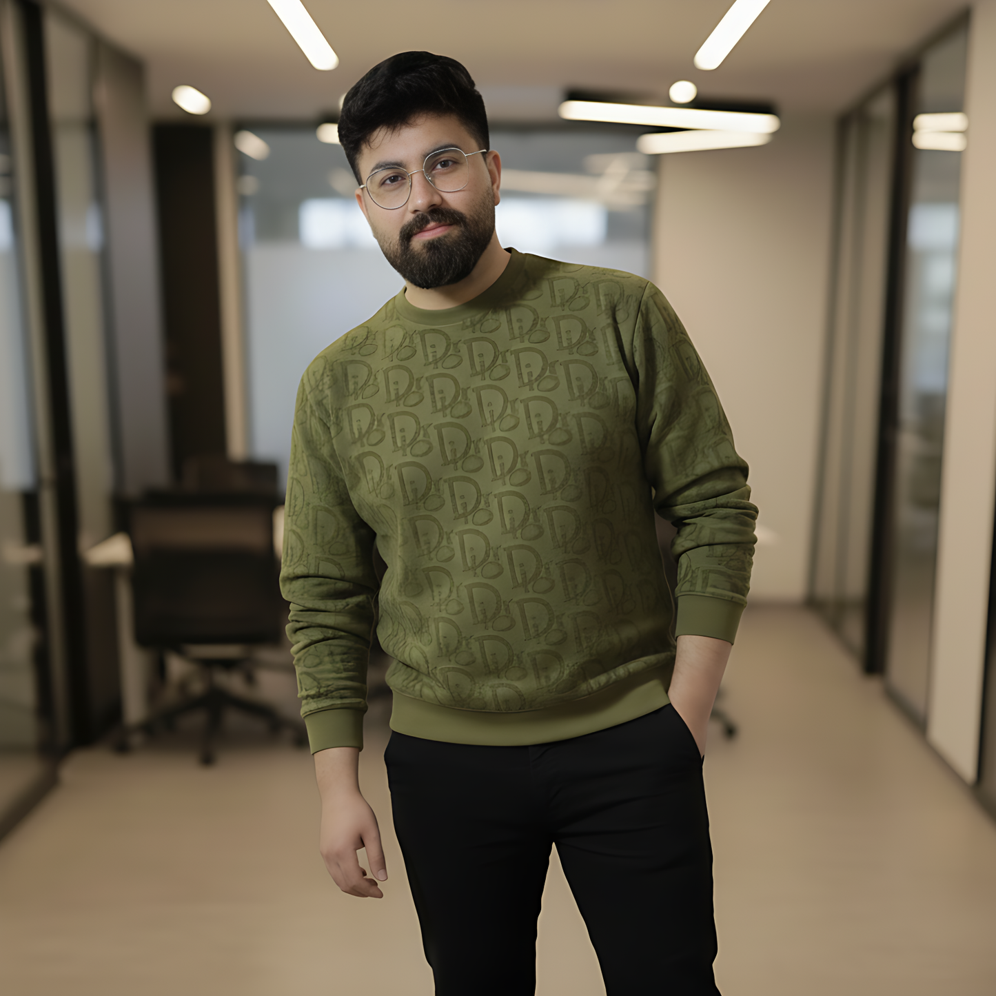 Premium Velvet Jersey Monogram Crewneck - Green