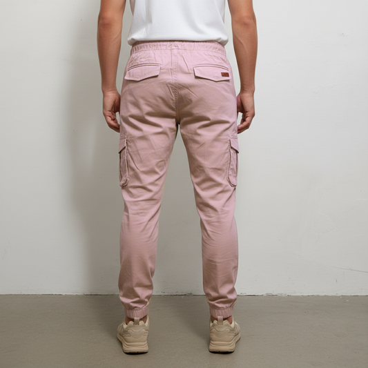 Men’s Slim-Fit Dusty Rose Cargo Joggers – 6-Pocket Utility Trousers