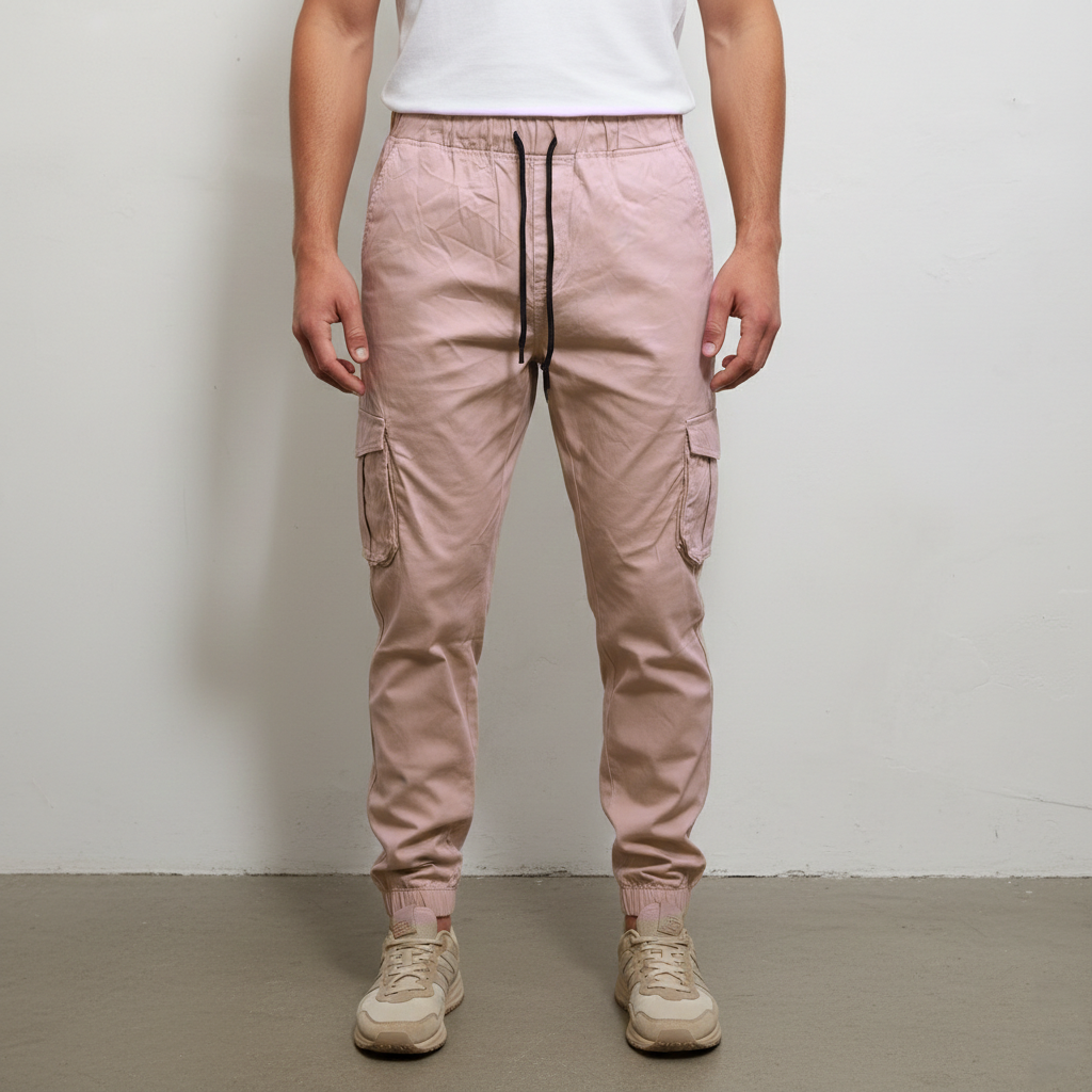 Men’s Slim-Fit Dusty Rose Cargo Joggers – 6-Pocket Utility Trousers